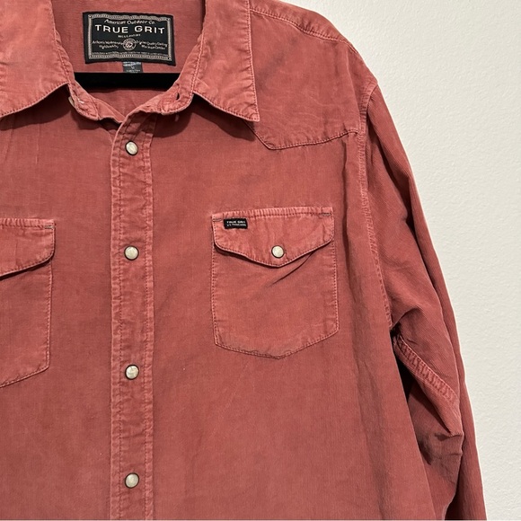 True grit men’s snap button corduroy dress shirt pink clay  M medium Sundance - Picture 3 of 4